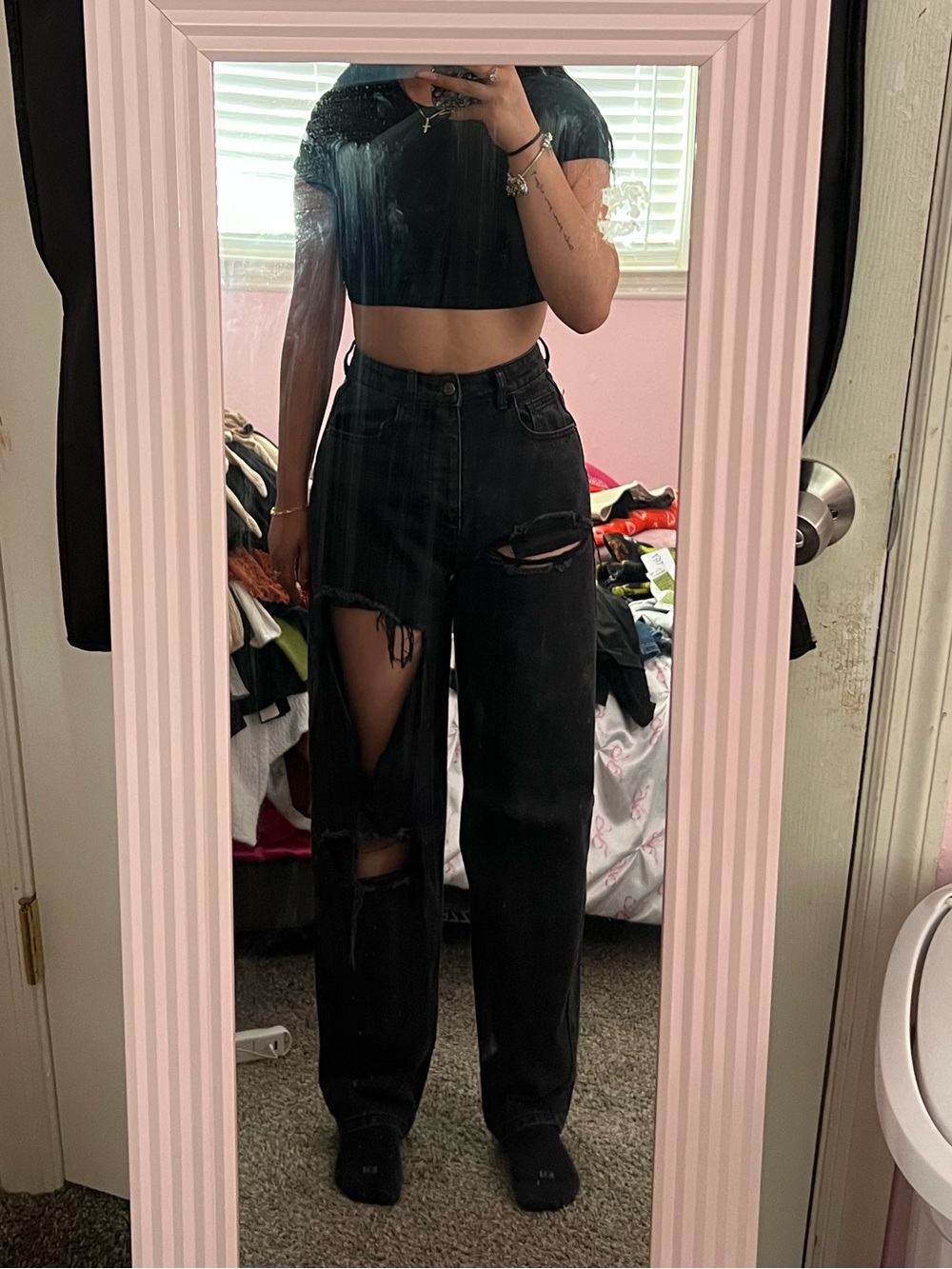 PrettyLittleThing Black Distressed Jeans